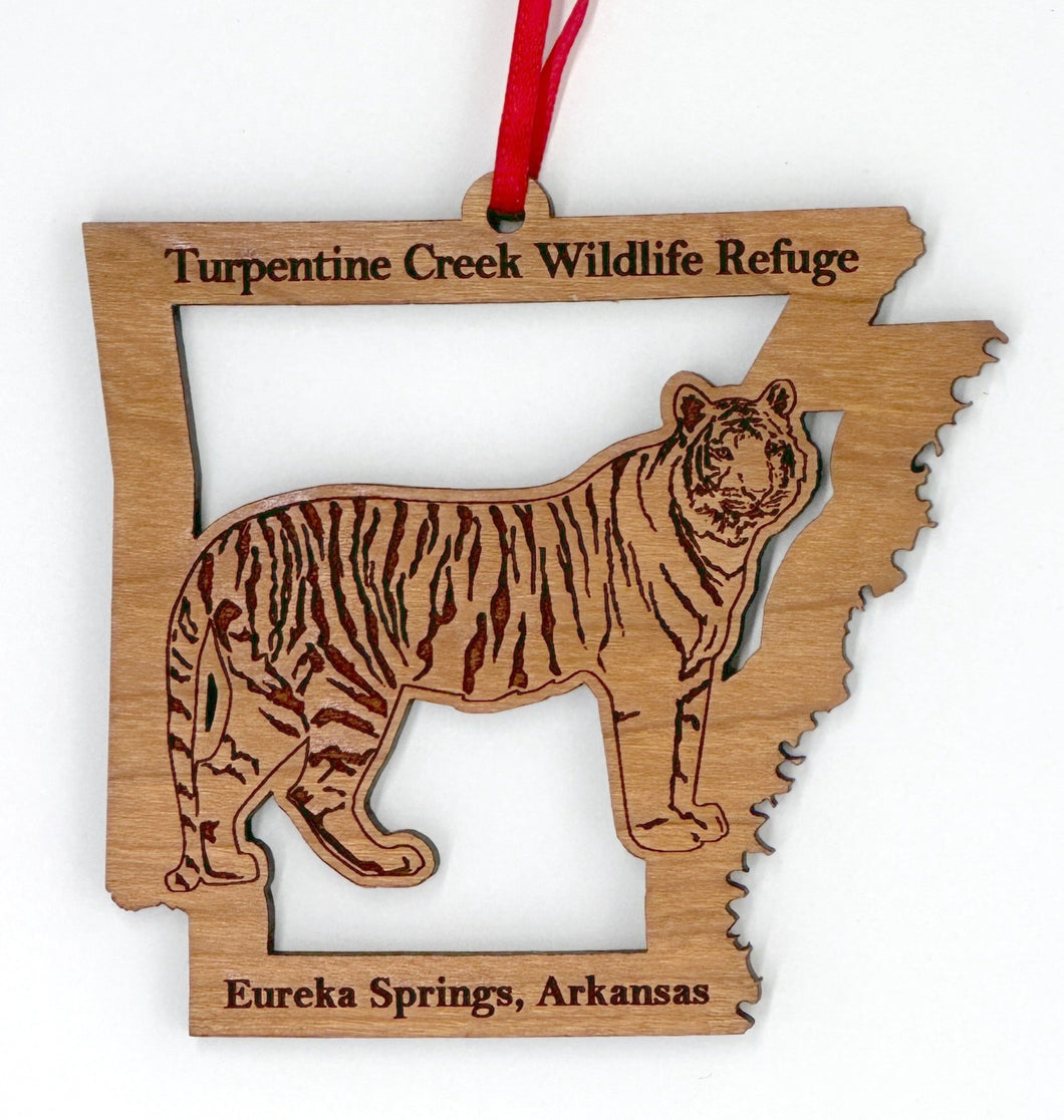 Wooden Laser-Cut Tiger in Arkansas Ornament
