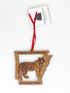 Wooden Laser-Cut Tiger in Arkansas Ornament