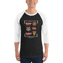 Load image into Gallery viewer, Rescue, Care and Protect 3/4 Raglan T-shirt Design #2