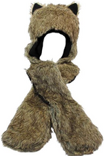 Load image into Gallery viewer, Fuzzy Grizzly Bear Hat with Attached Mittens
