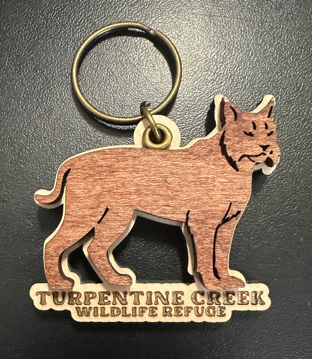 2-Layer Wood Bobcat Keychain