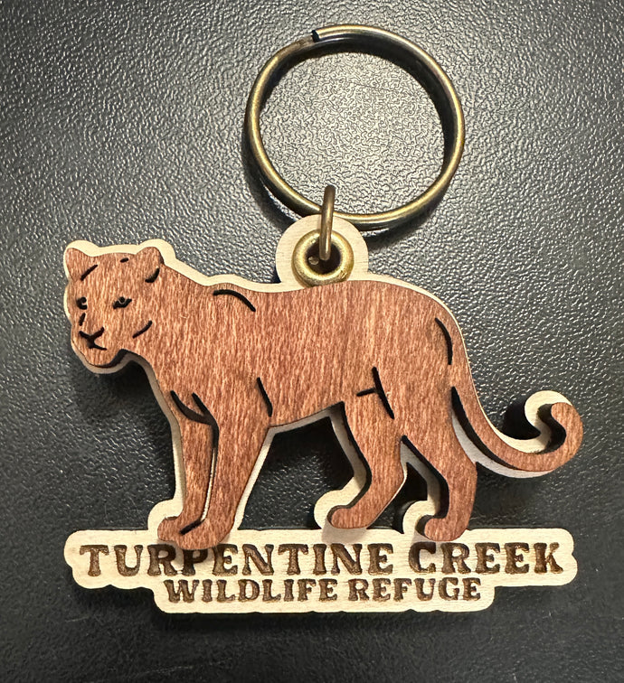 2-Layer Wood Cougar Keychain