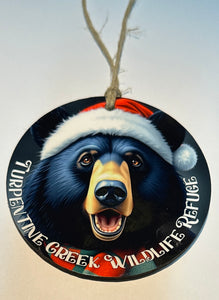 Santa Hat on Black Bear Hanging Ornament