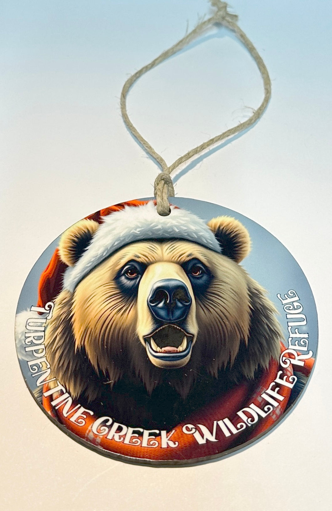 Santa Hat on Grizzly Bear Hanging Ornament