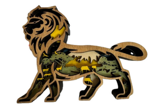 Small Lion Layered Wood Shelf Sitter
