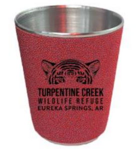 Tiger Peeking Leather Wrapped Stainless Shot Glass