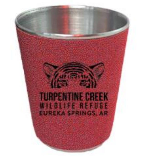 Tiger Peeking Leather Wrapped Stainless Shot Glass