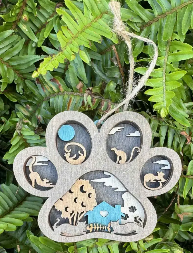 Paw Print Layered Wood Ornament