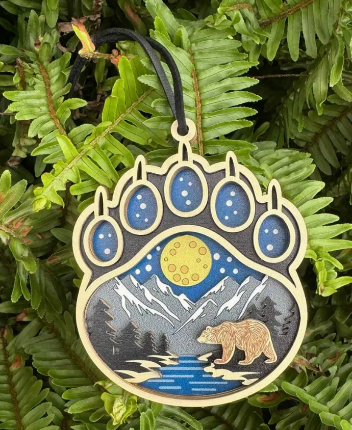 Night Sky Bear Paw Layered Wood Ornament