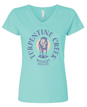 Load image into Gallery viewer, Poised Lion Green Ladies V-Neck T-Shirt
