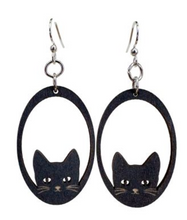 Load image into Gallery viewer, Sneaky Cat Wood Earrings
