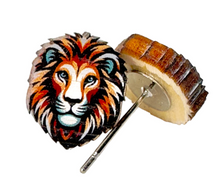 Load image into Gallery viewer, Lion Stud Wood Earrings
