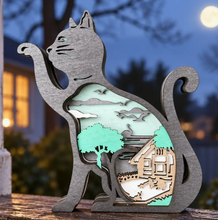 Load image into Gallery viewer, Black Cat with Paw Up Layered Wood Shelf Sitter
