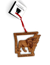 Load image into Gallery viewer, Wooden Laser-Cut Lion in Arkansas Ornament
