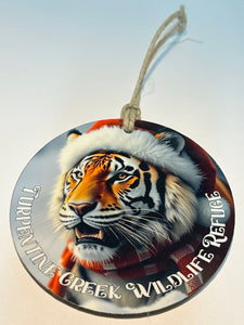 Santa Hat on Tiger Hanging Ornament