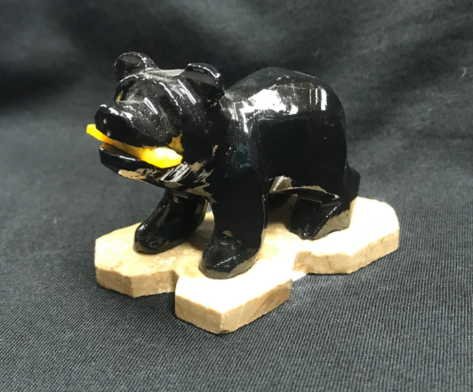 Marble Hand Carved Black Bear Figure