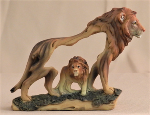 Painted 4" Faux Wood Lion Statue