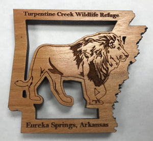 Wooden Laser-Cut Lion in Arkansas Magnet