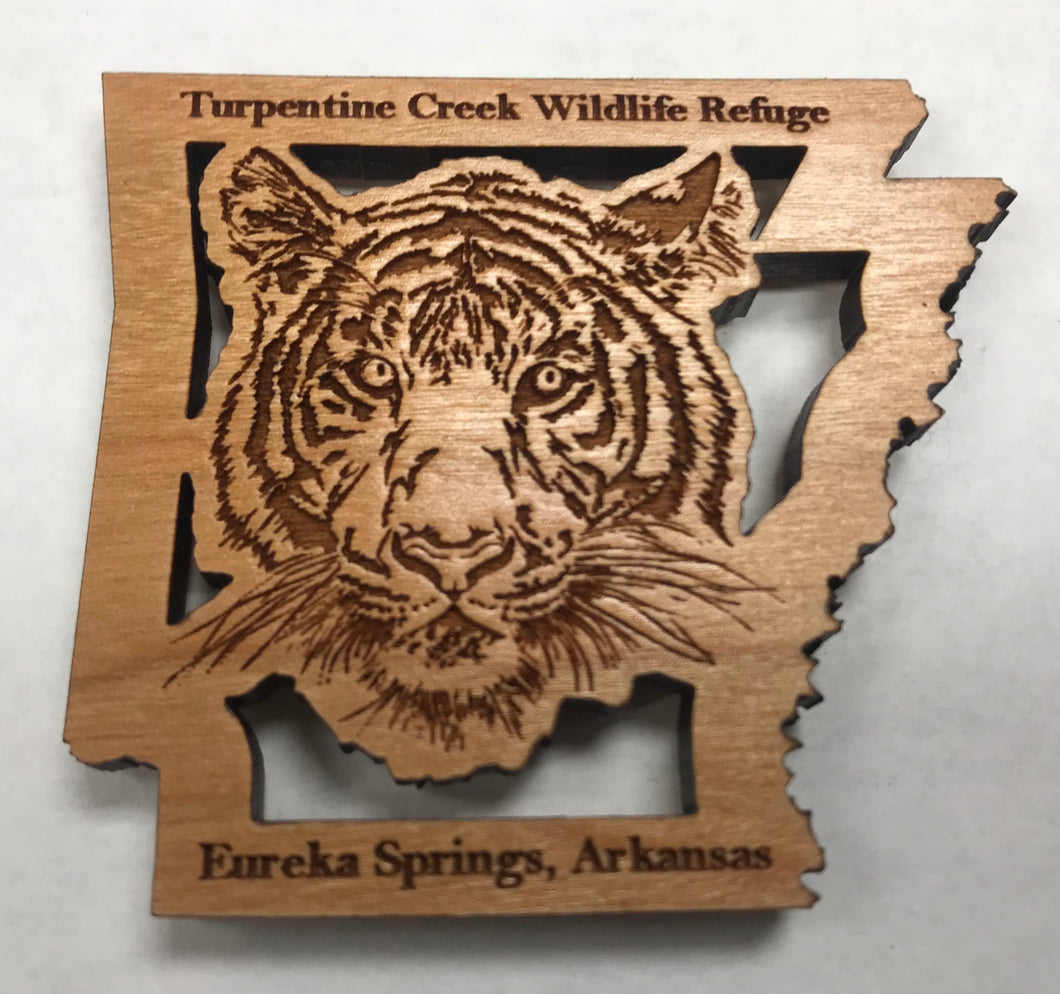 Wooden Laser-Cut Tiger in Arkansas Magnet